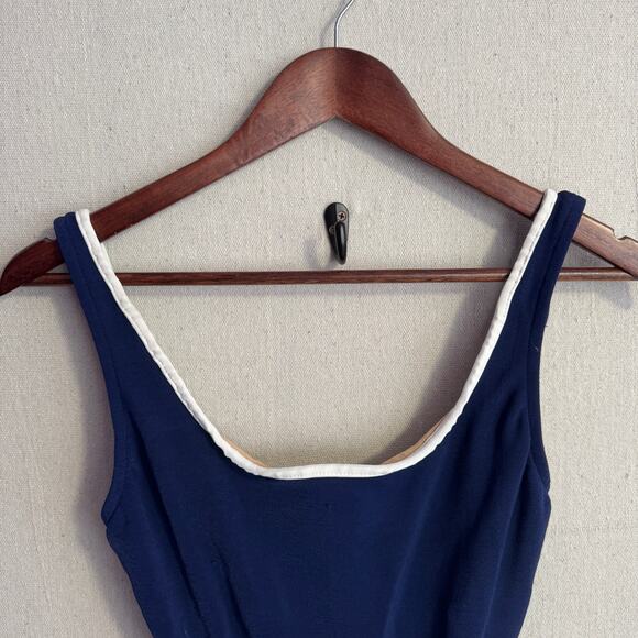 Vintage Anne Klein for Sirena Swimsuit Size 10 Navy Blue One Piece Retro Style - Picture 3 of 11